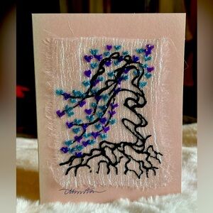 💕🌳Hand painted heart weeping willow tree greetings card